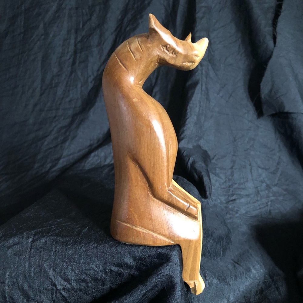 Hand Carved Wooden Rhino Shelf Sitter